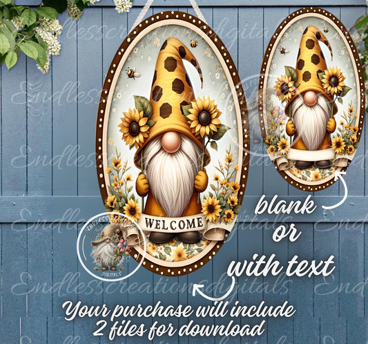 WELCOME SUNFLOWER GNOME OVAL DIGITAL
