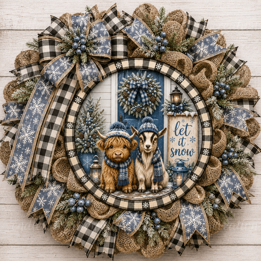 LET IT SNOW WINTER COW AND GOAT ROUND/GARDEN FLAG BUNDLE OF 3