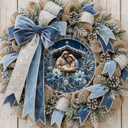 MANGER NATIVITY BLUE ROUND