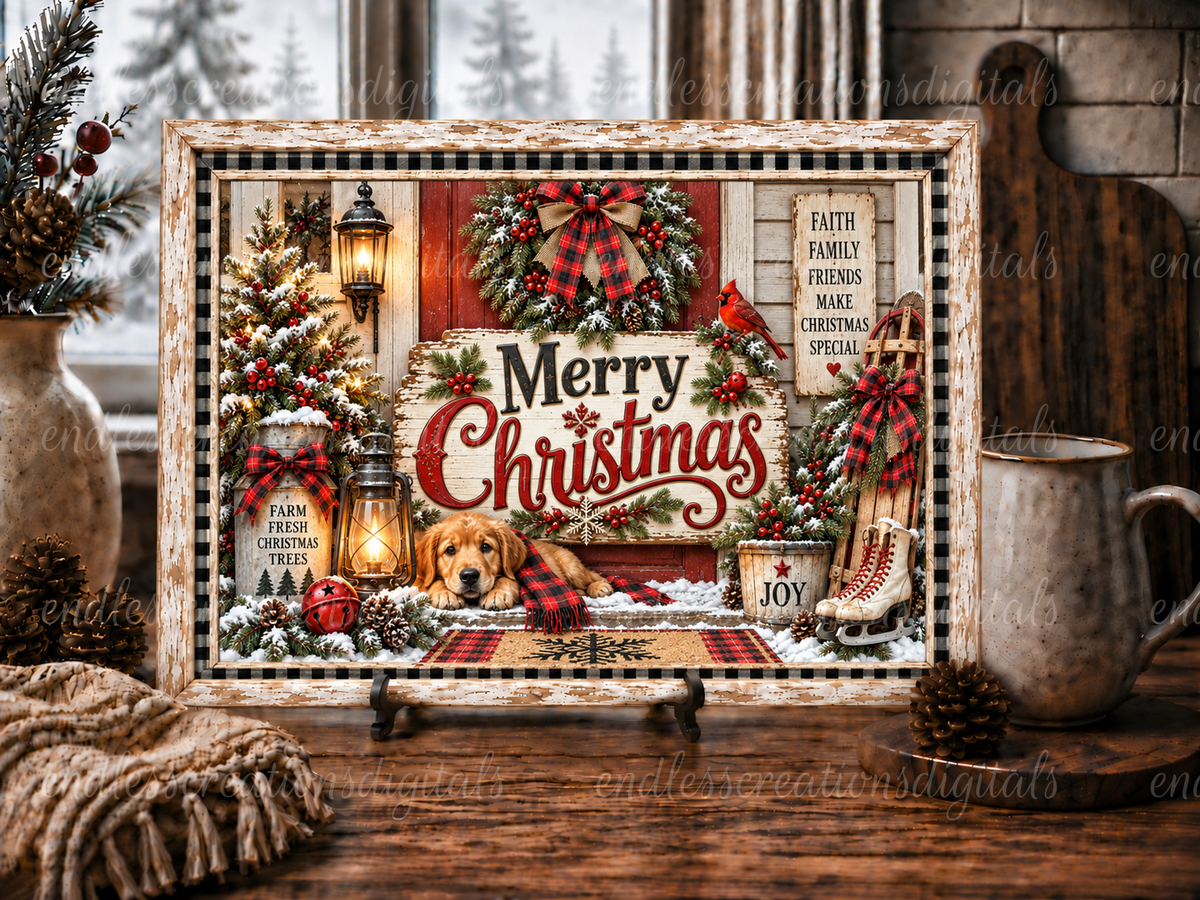 MERRY CHRISTMAS PORCH CUTTING BOARD/SLATE DESIGN