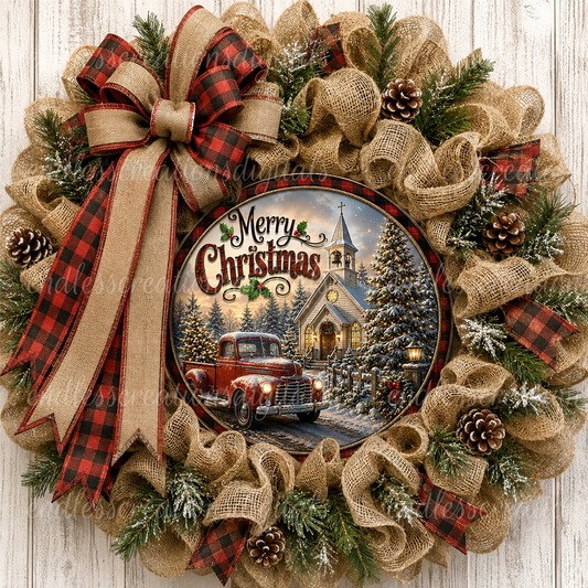 CHRISTMAS CHURCH RED TRUCK ROUND ONLY
