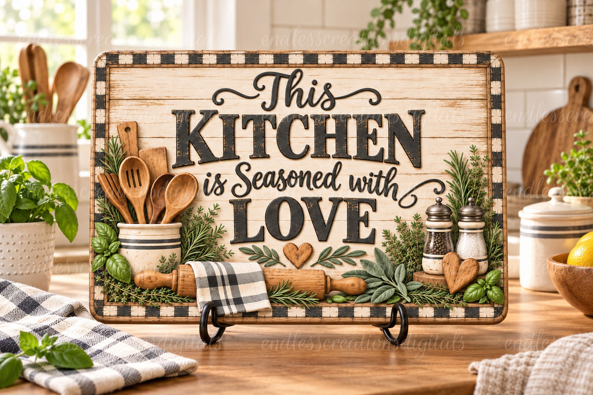 SEASONED WITH LOVE CLOCK AND CUTTING BOARD DESIGN